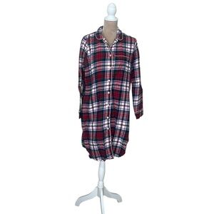 EUC Lands' End Plaid Flannel Long Sleeve Sleep Shirt Nightgown